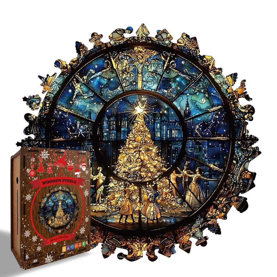 Stained Glass Christmas Tree Wooden Jigsaw Puzzle