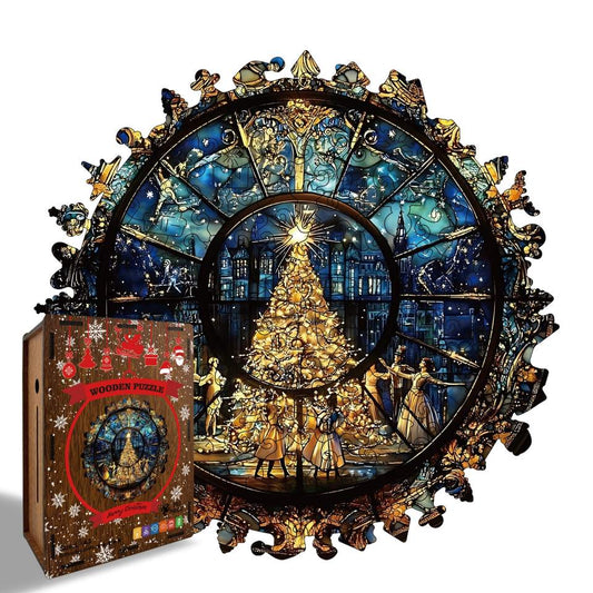 Stained Glass Christmas Tree Wooden Jigsaw Puzzle