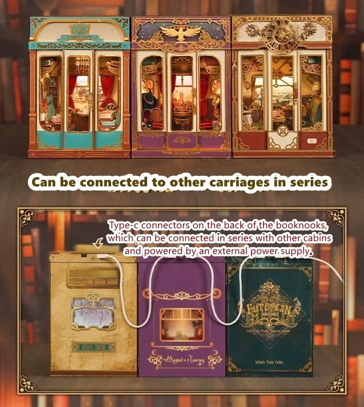 image displaying three Infinite Train Cabin Book Nook are connected together