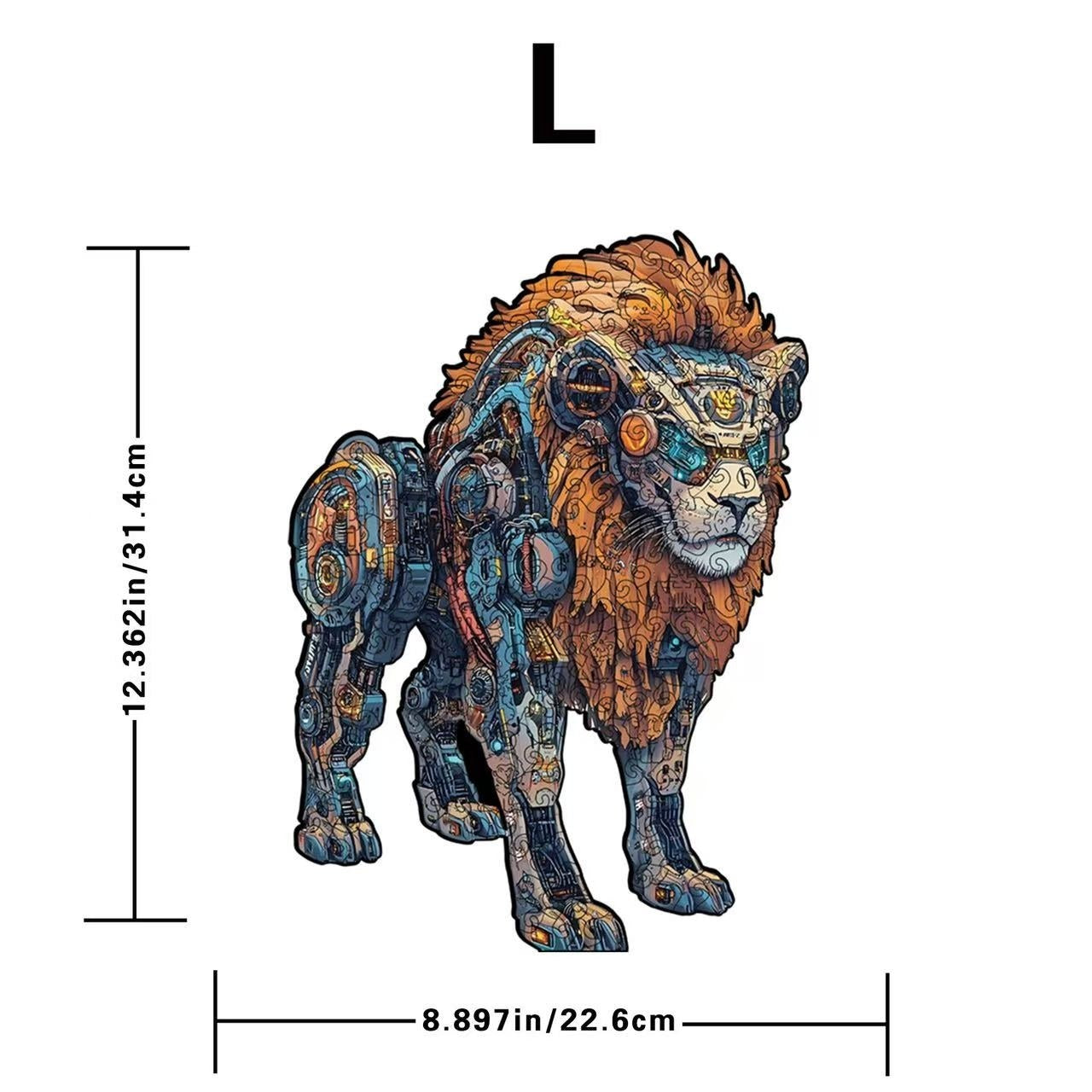 Steampunk Lion Wooden Jigsaw Puzzle - Mechanical Art Animal Gift for Adults