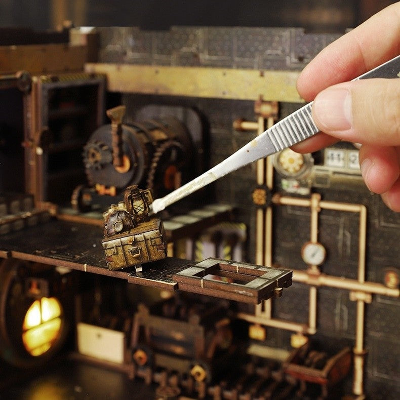 image displaying the precise-fit puzzles of Steampunk World DIY Book Nook Kit