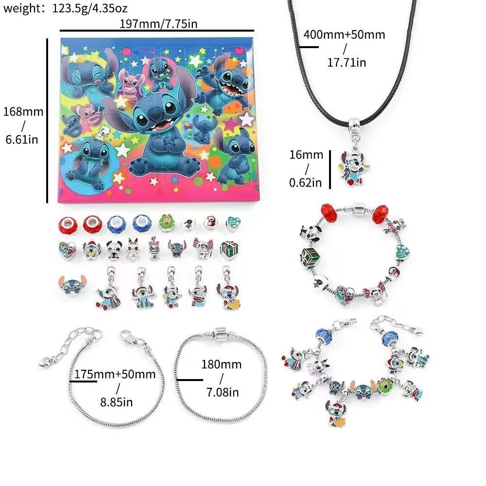 Collection of Disney-themed jewelry with measurements
