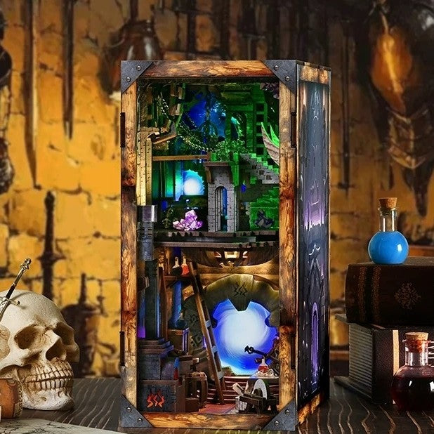 image showcasing the finished Sword and Magic Book Nook placed on a table