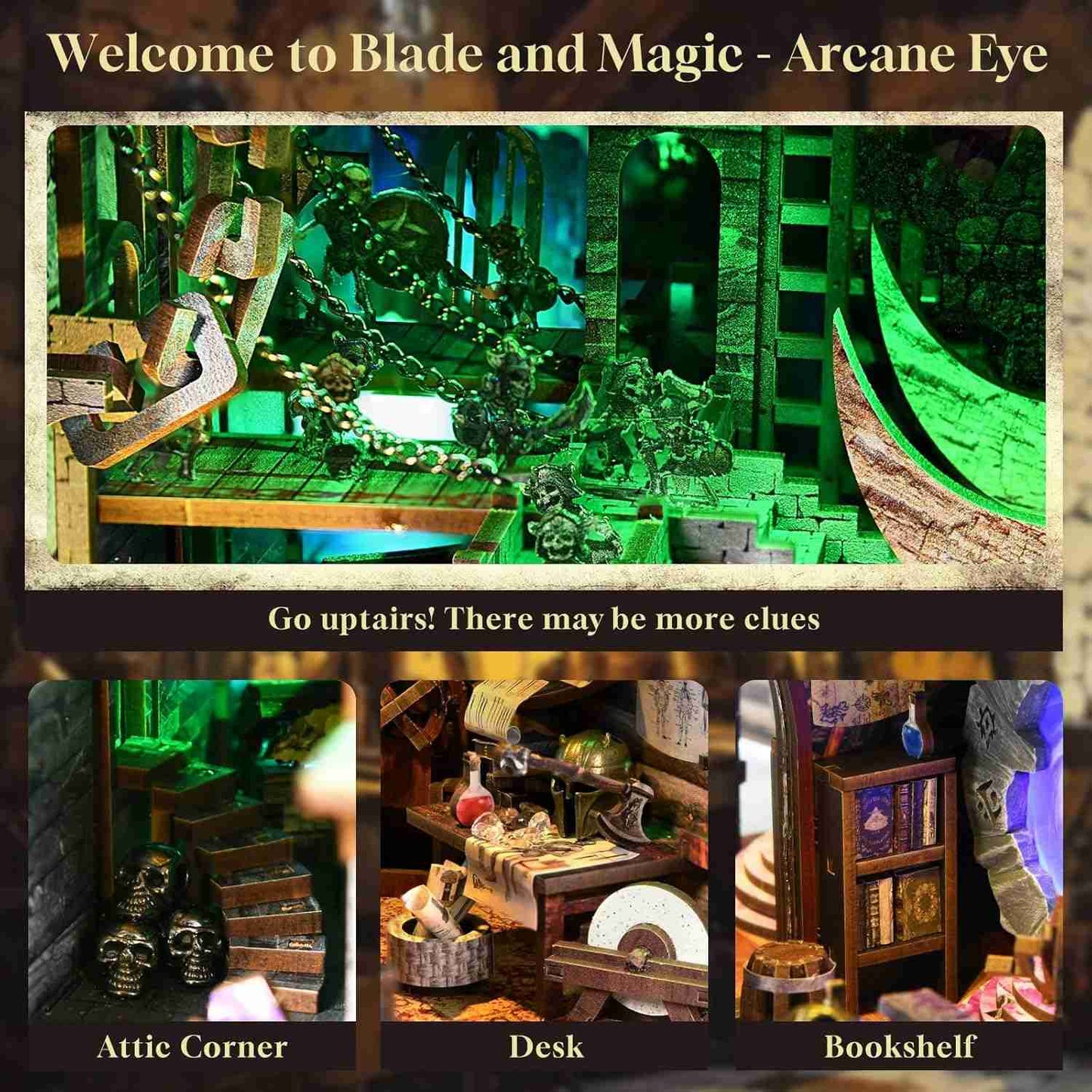 image showcasing miniature scenarios of the Sword and Magic Book Nook