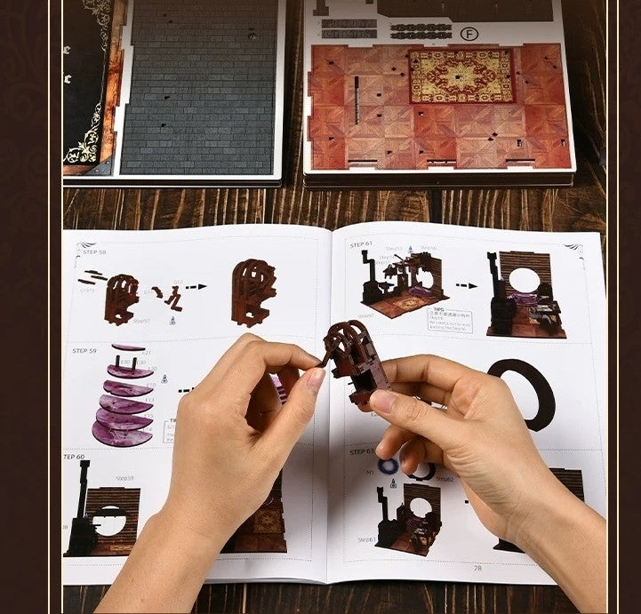 image showcasing the assembly process of Sword and Magic Book Nook