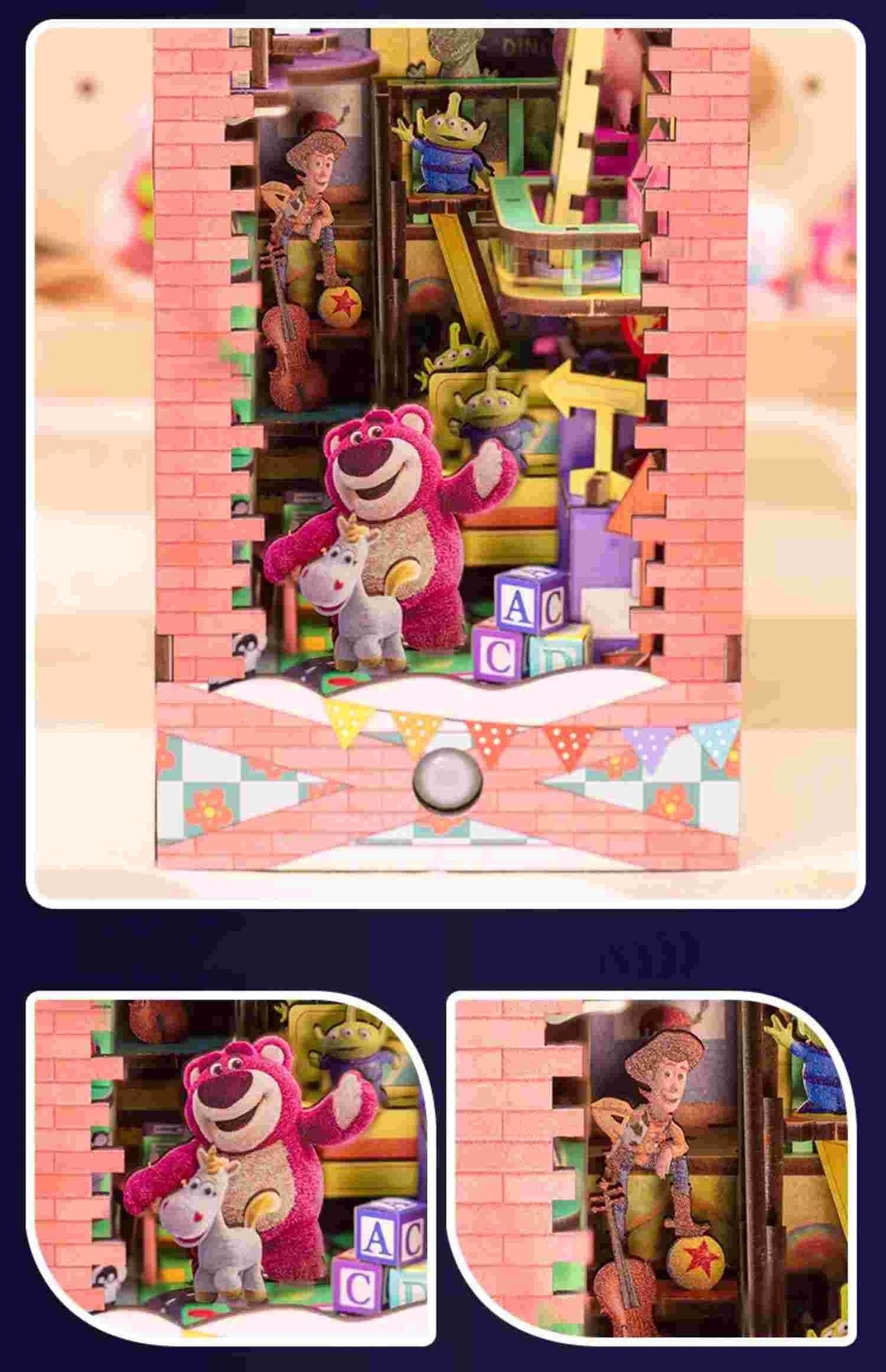 Toy Story DIY Book Nook Kit, a miniature crafts inspired by the film "Toy Story", perfect for 3D puzzles bookend lovers, model building lovers, dollhouse collectors, bookshelf insert decor, A great DIY project for Toy Story fans.