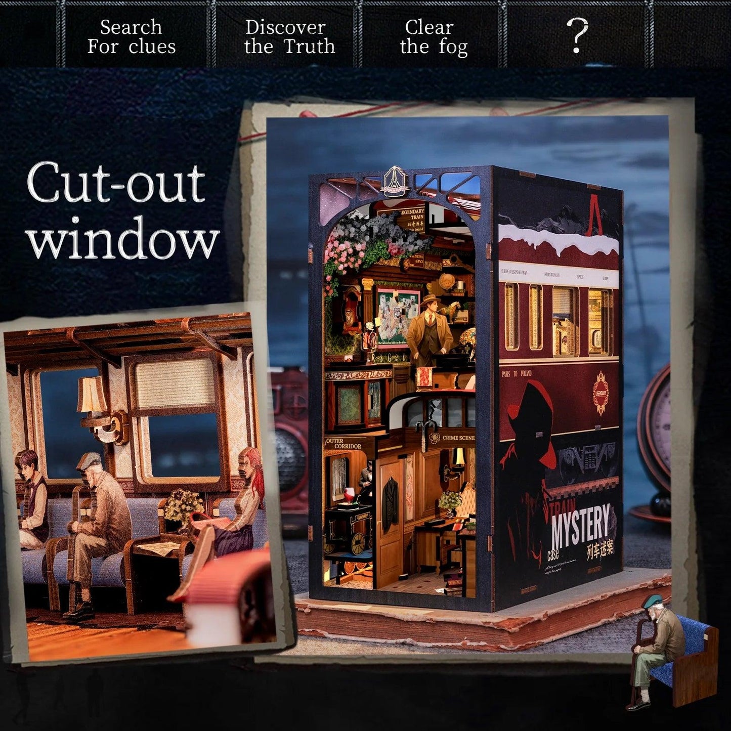 Train Mystery Case | DIY Book Nook Kit | Detective Agency Series | Bookshelf Insert Decor Diorama | 3D Wooden Puzzles Bookend | Book Stand Miniature House