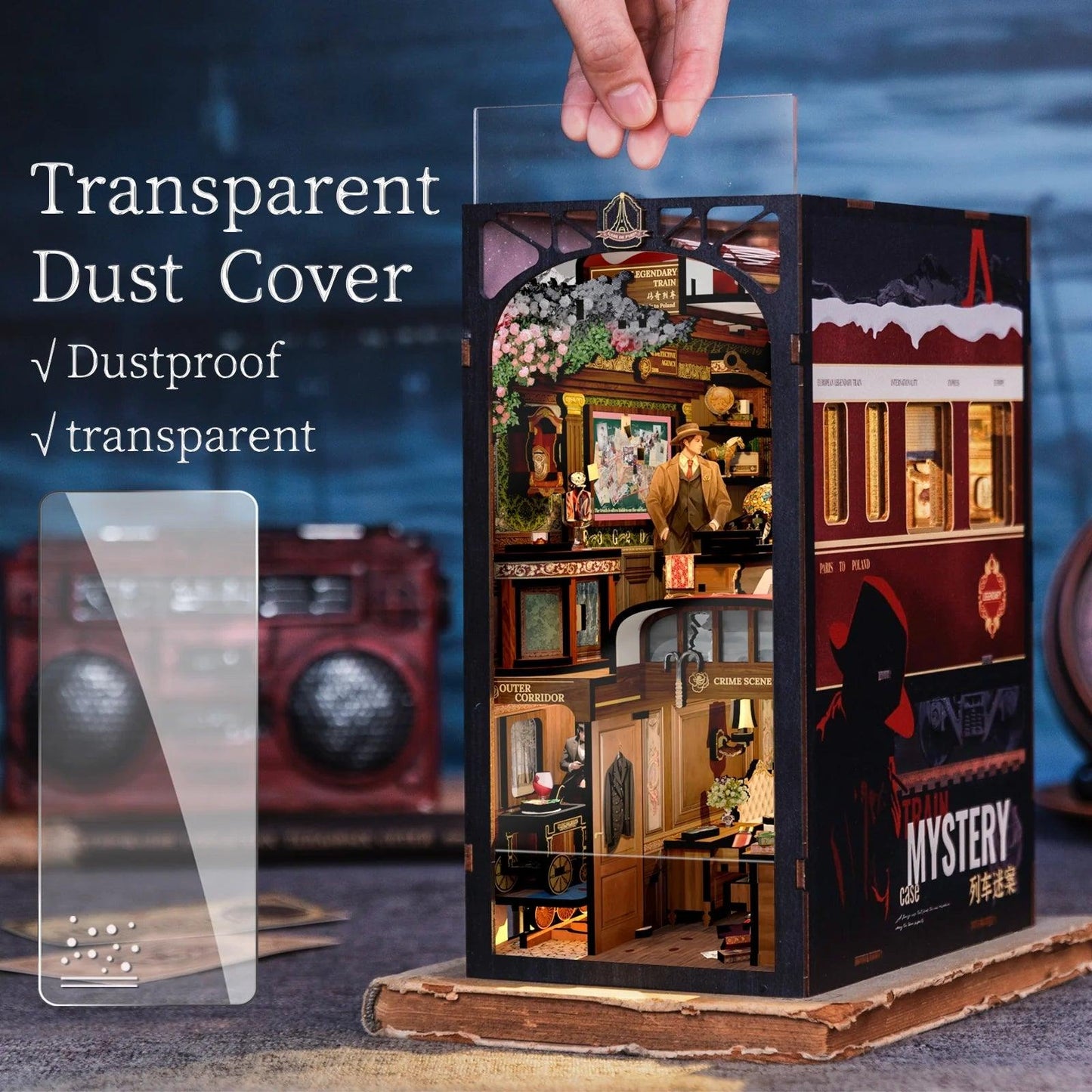 Train Mystery Case | DIY Book Nook Kit | Detective Agency Series | Bookshelf Insert Decor Diorama | 3D Wooden Puzzles Bookend | Book Stand Miniature House