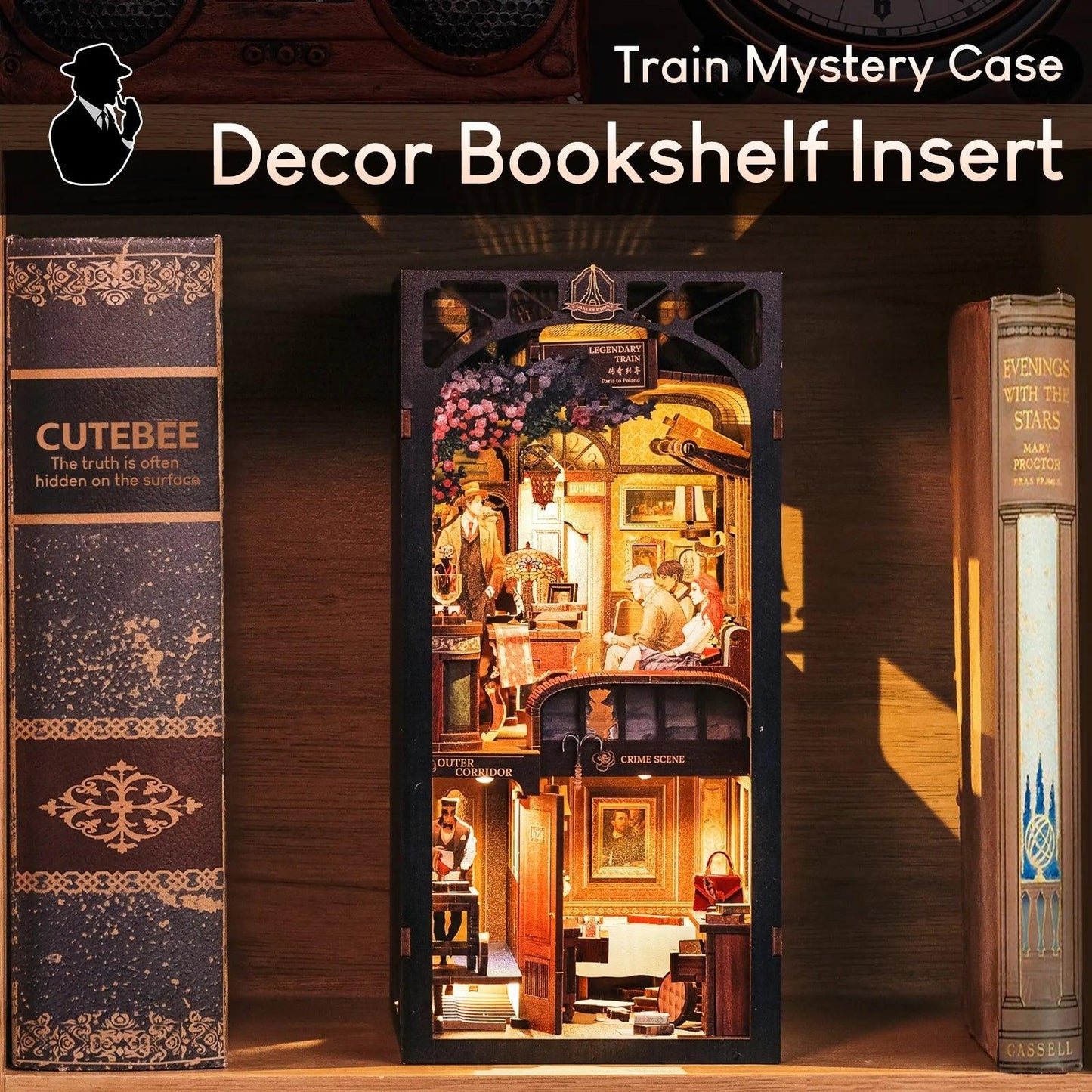 Train Mystery Case | DIY Book Nook Kit | Detective Agency Series | Bookshelf Insert Decor Diorama | 3D Wooden Puzzles Bookend | Book Stand Miniature House