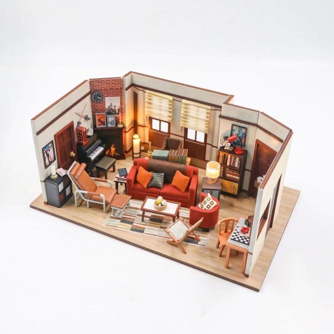 Ted's Apartment DIY Dollhouse Kit, a miniature house crafts inspired by the TV show "How I Met Your Mother", perfect for model building lovers, dollhouse collectors, home decor, A great DIY project for "How I Met Your Mother" fans.