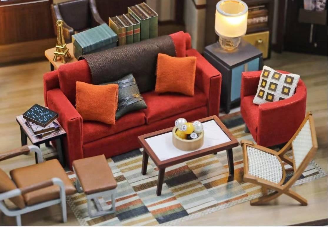 Ted's Apartment DIY Dollhouse Kit, a miniature house crafts inspired by the TV show "How I Met Your Mother", perfect for model building lovers, dollhouse collectors, home decor, A great DIY project for "How I Met Your Mother" fans.