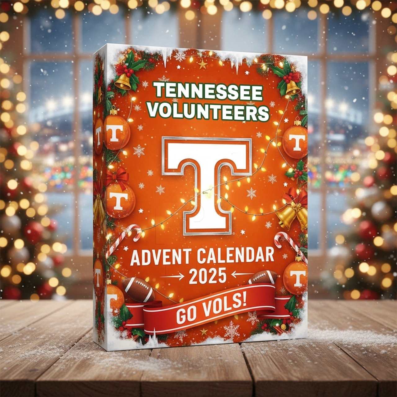 Tennessee Volunteers Advent Calendar 2025 on a wooden surface with a festive background