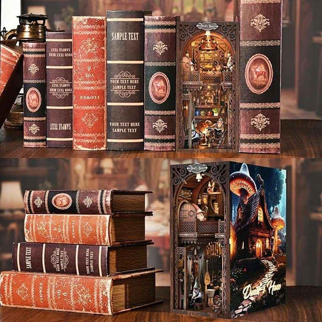 image displaying The Dwarfs’ House Book Nook as a bookshelf insert decoration