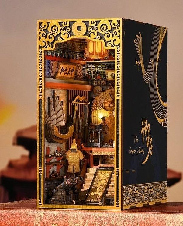 The Emperor's Study DIY Book Nook Kit, a stunning replica of the Chinese Imperial Study. Features abundant miniature scenes, smooth assembly, touch switch light. Perfect for history enthusiasts, book lovers, and DIY hobbyists alike, bookend lovers, model building lovers, dollhouse collectors, bookshelf insert decor.
