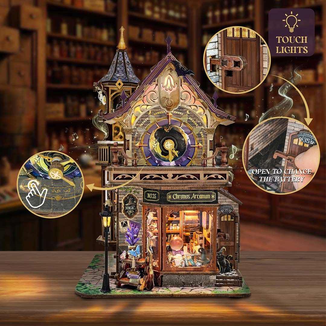 Time Magic Club Miniature House with touch light feature on table
