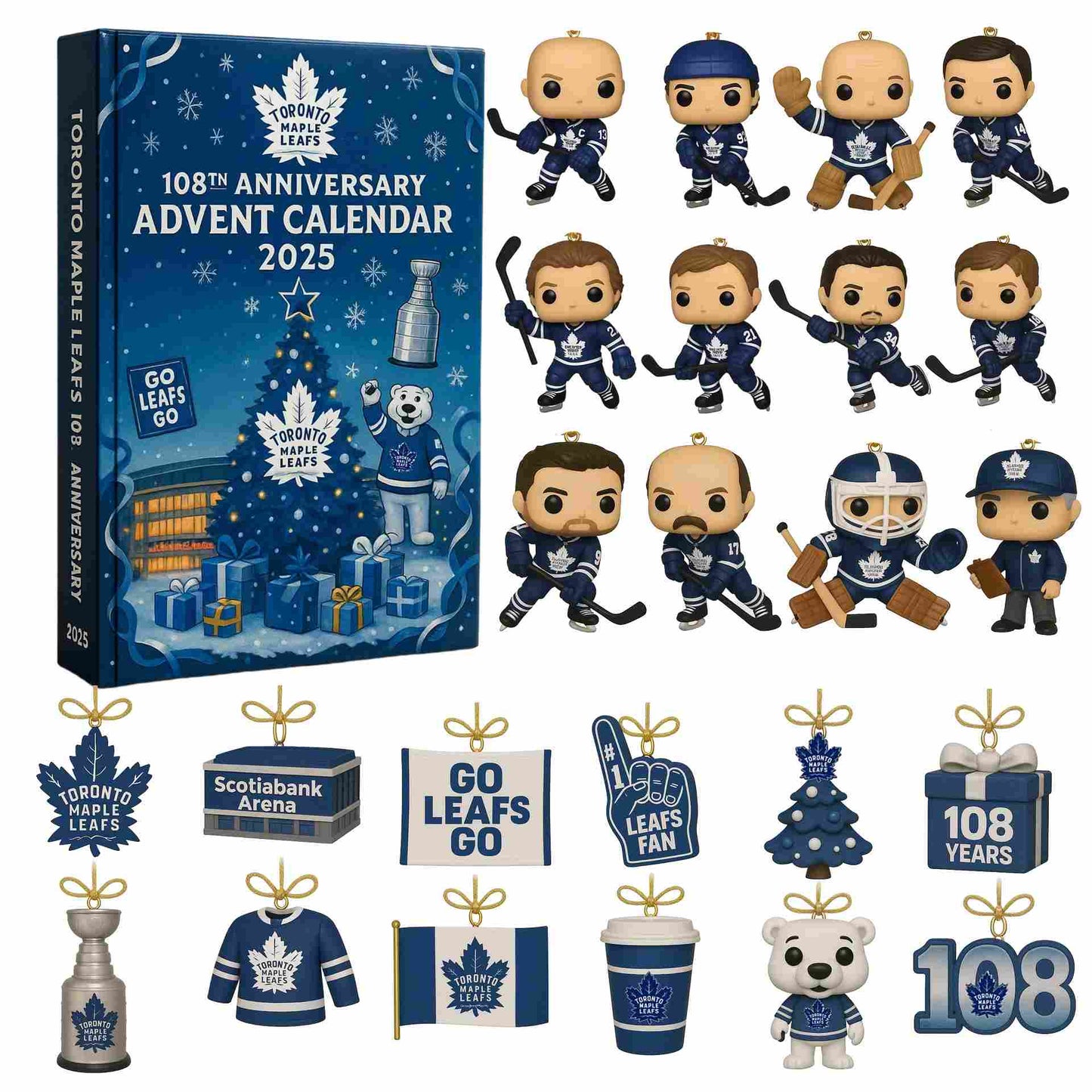 Toronto Maple Leafs 108th Anniversary Advent Calendar 2025 with collectible figures and items.