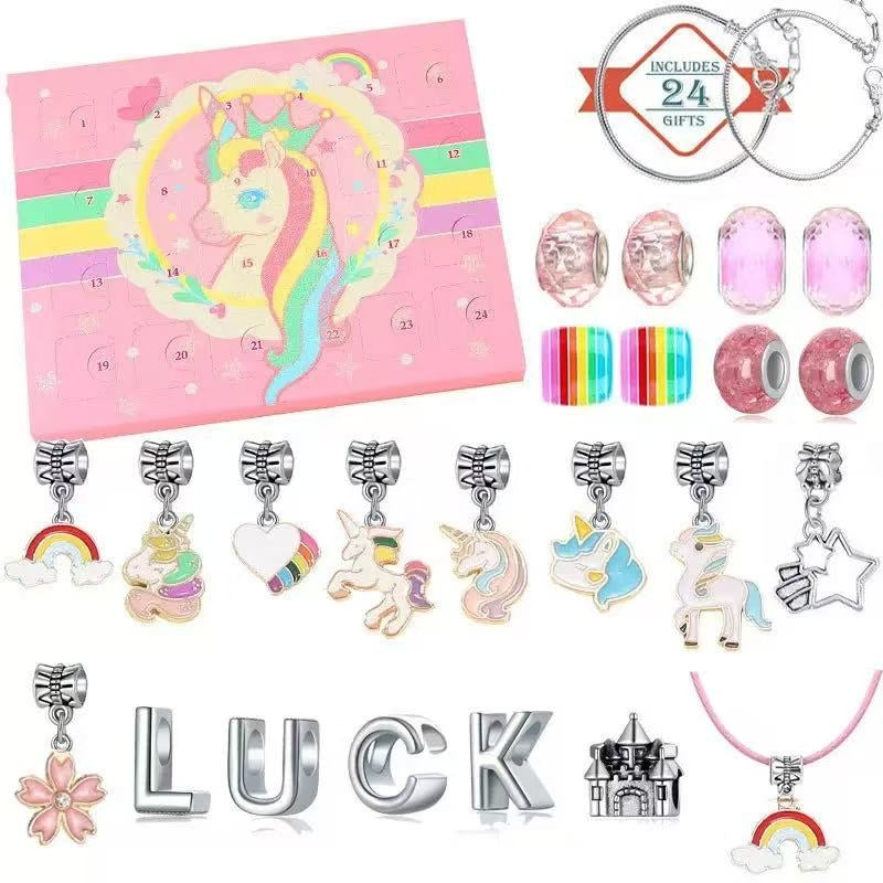 Unicorn-themed jewelry set Advent Calendar with charms and packaging