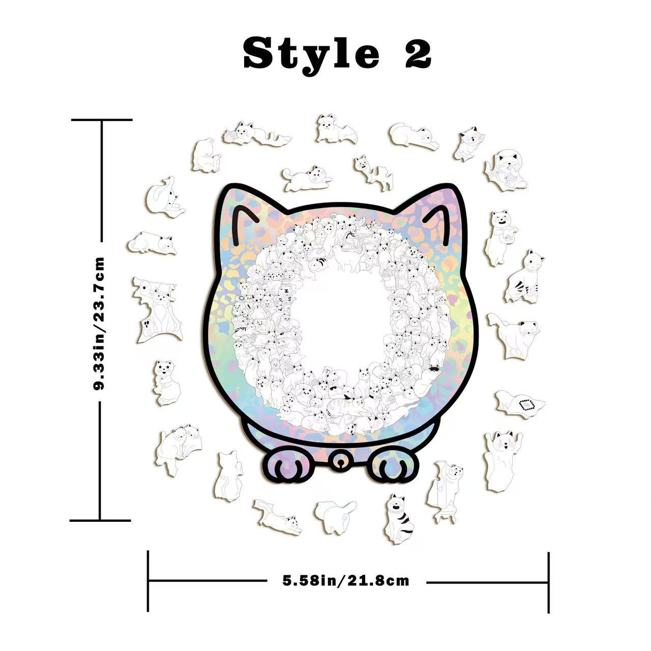 Unique Cat-Shaped Whimsy Wooden Jigsaw Puzzle