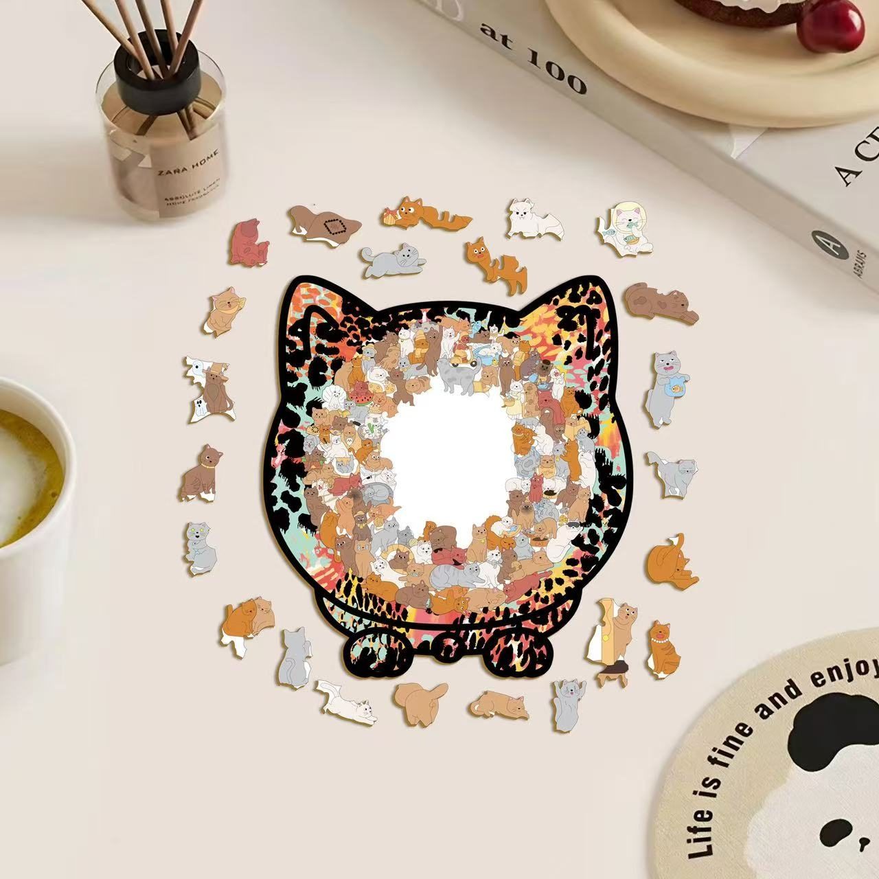 Unique Cat-Shaped Whimsy Wooden Jigsaw Puzzle