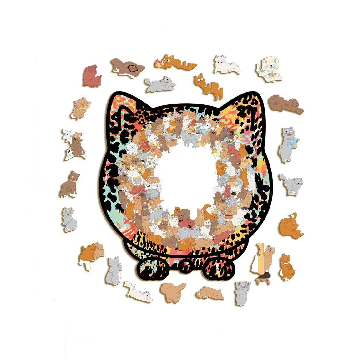 Unique Cat-Shaped Whimsy Wooden Jigsaw Puzzle