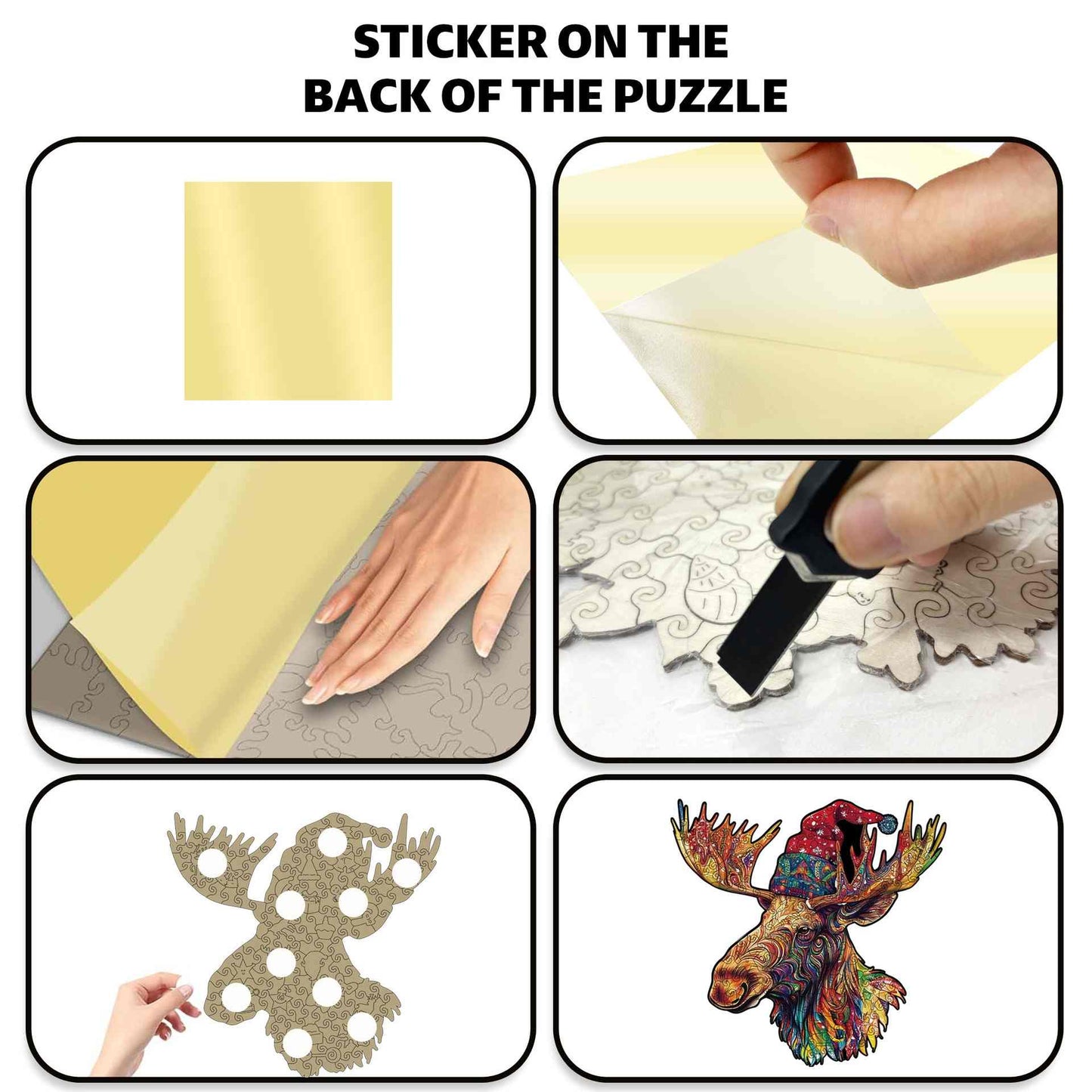 Vibrant Christmas Moose Wooden Jigsaw Puzzle - Abstract Animal Whimsy Pieces