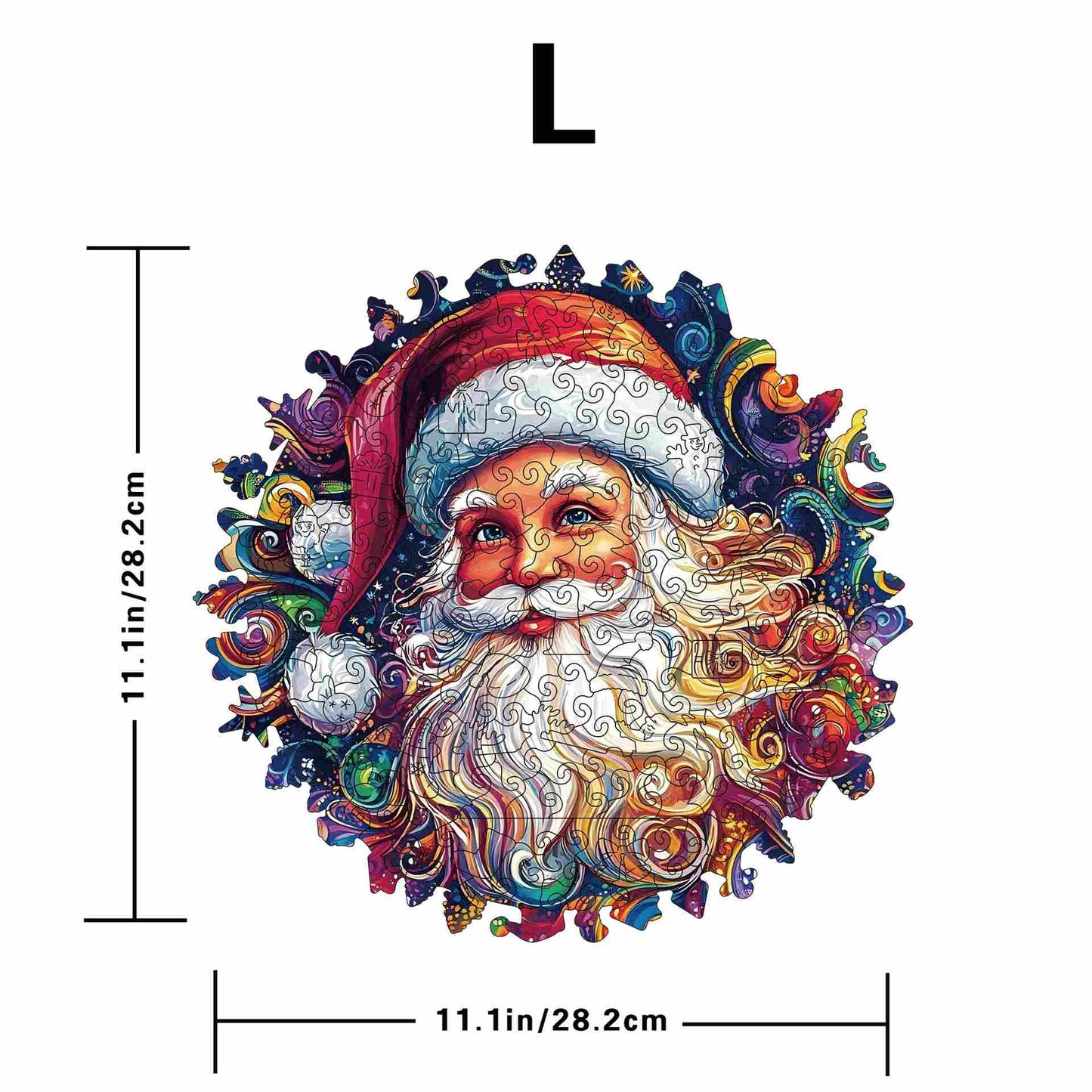 Vibrant Santa Portrait Wooden Jigsaw Puzzle - Psychedelic Christmas Art