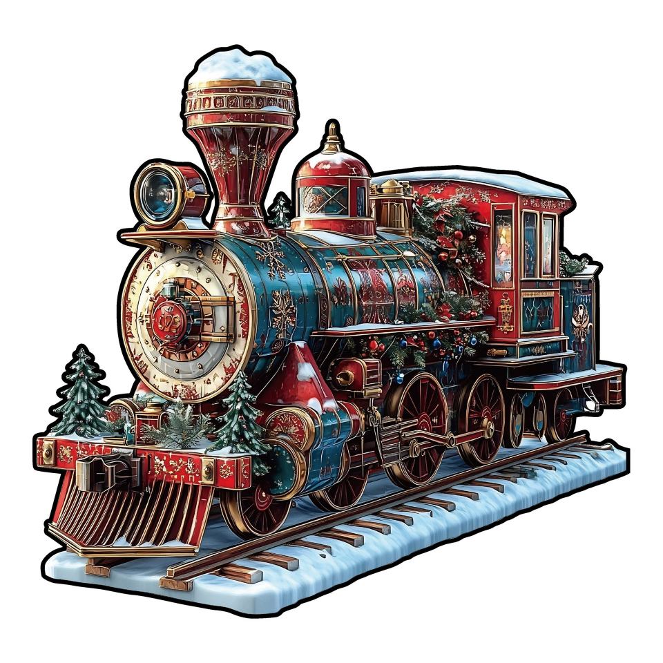 Vintage Christmas Steam Train Wooden Jigsaw Puzzle