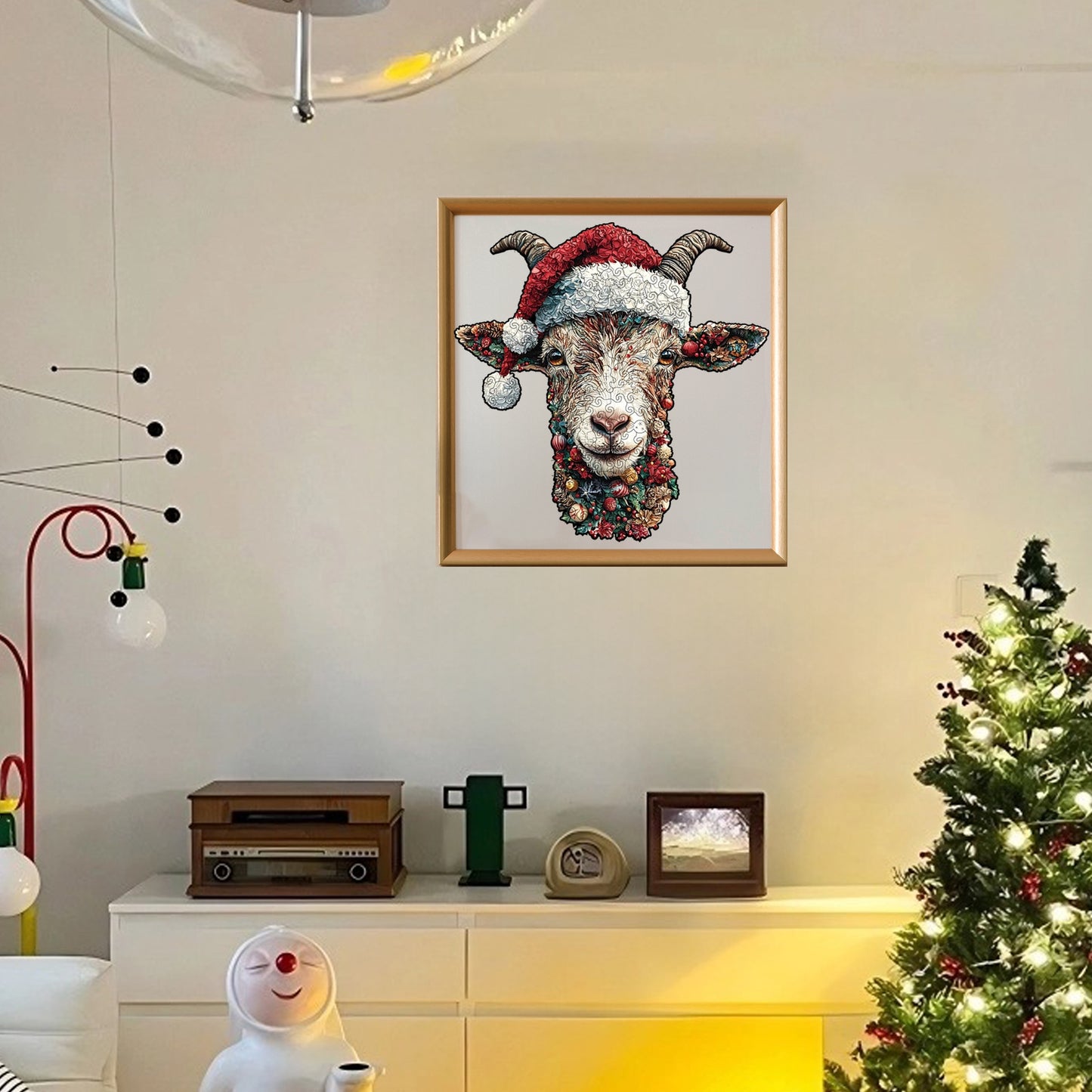Whimsy Christmas Goat Wooden Jigsaw Puzzle