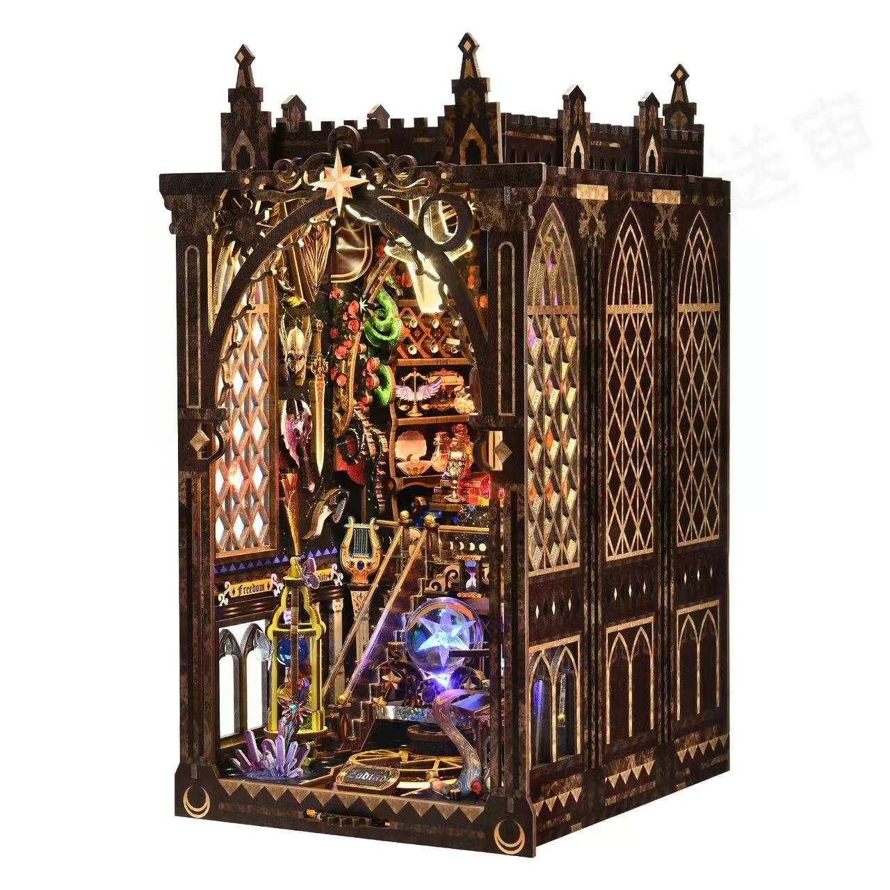 Zodiac-themed Gothic-style book nook with decorative interior and glowing elements