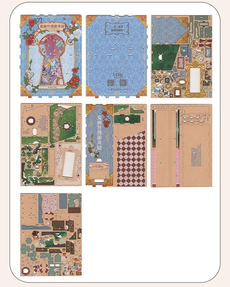 Alice In Wonderland - DIY Book Nook Kit - Wooden Bookshelf Insert Miniarure Diorama Kits - Pre-cut Plywood