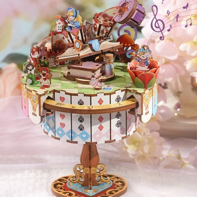 alice in wonderland diy music box - 3d wooden puzzles - miniature crafts