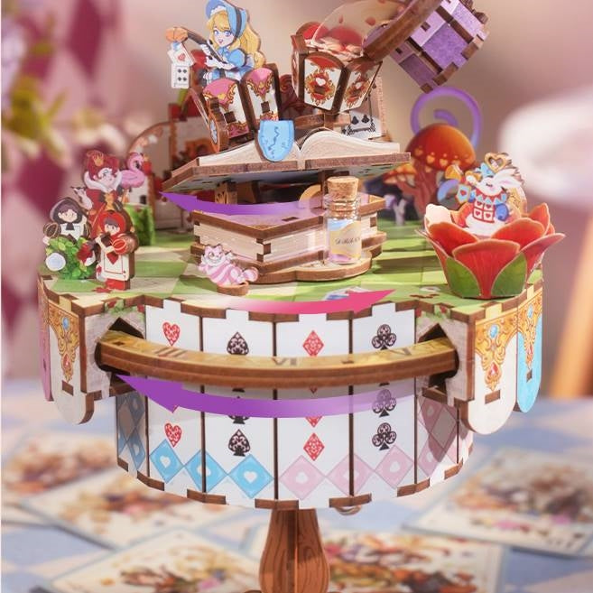 alice in wonderland diy music box - 3d wooden puzzles - miniature crafts