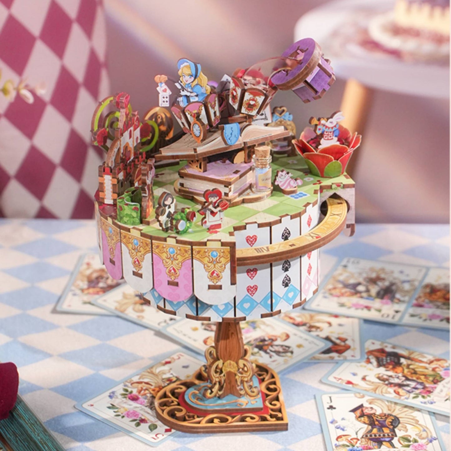 alice in wonderland diy music box - 3d wooden puzzles - miniature crafts