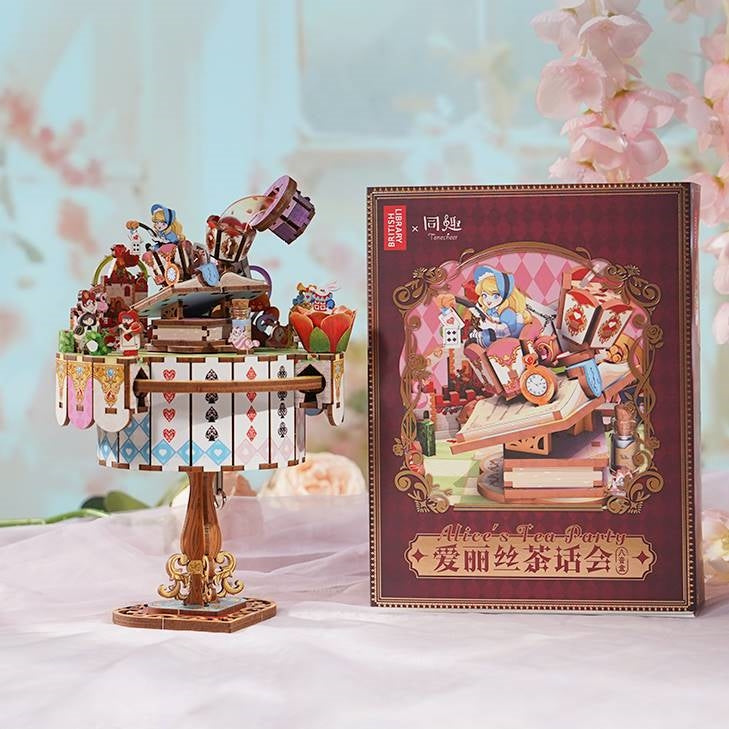 alice in wonderland diy music box - 3d wooden puzzles - miniature crafts