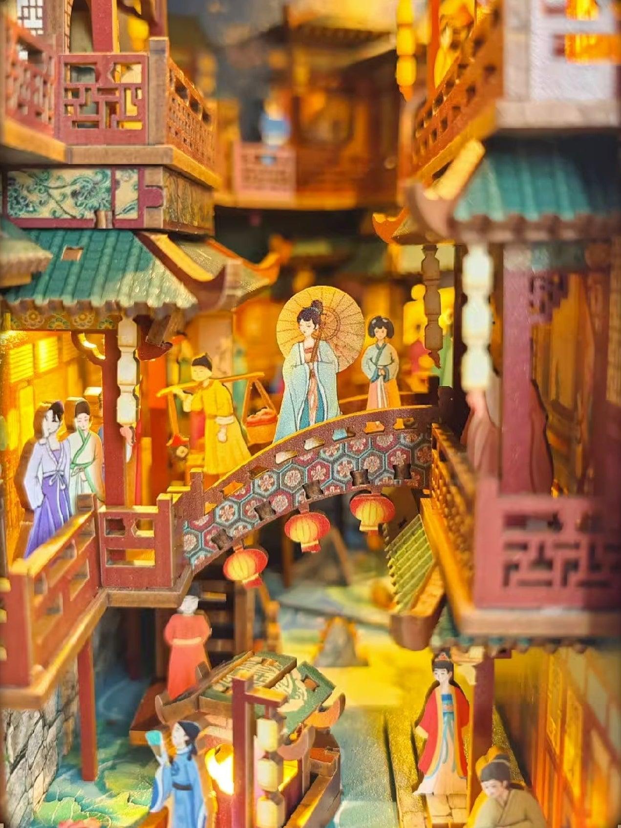 ancient Chinese themed diy book nook alley bookshelf diorama miniature close-up