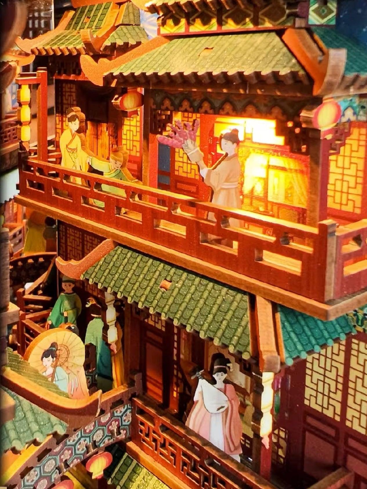 ancient Chinese themed diy book nook alley bookshelf diorama miniature close-up