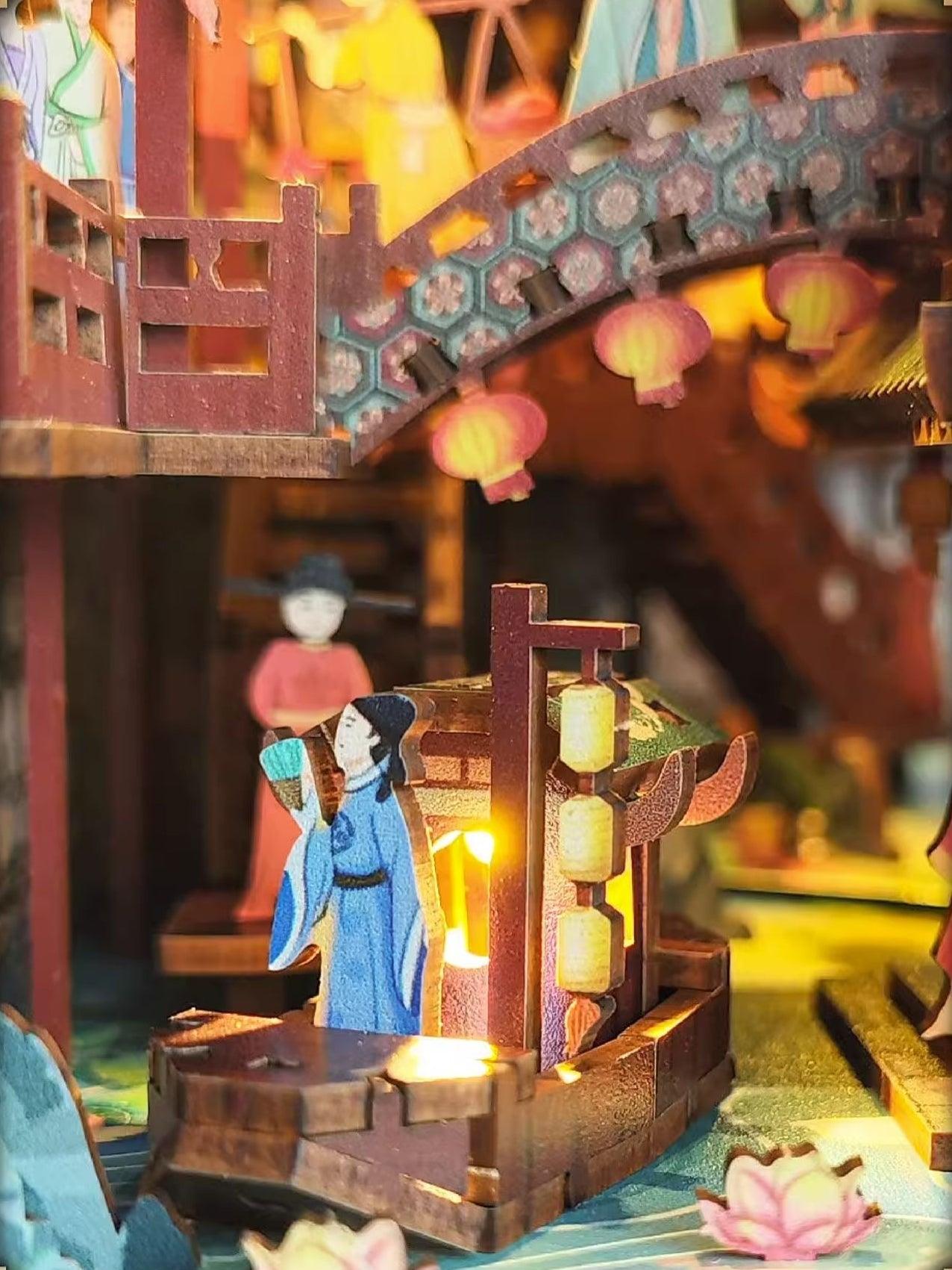 ancient Chinese themed diy book nook alley bookshelf diorama miniature close-up