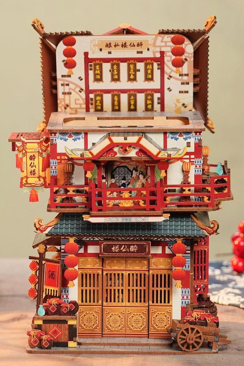 ancient Chinese restaurant themed diy 3D wooden puzzles for adults - cover openning