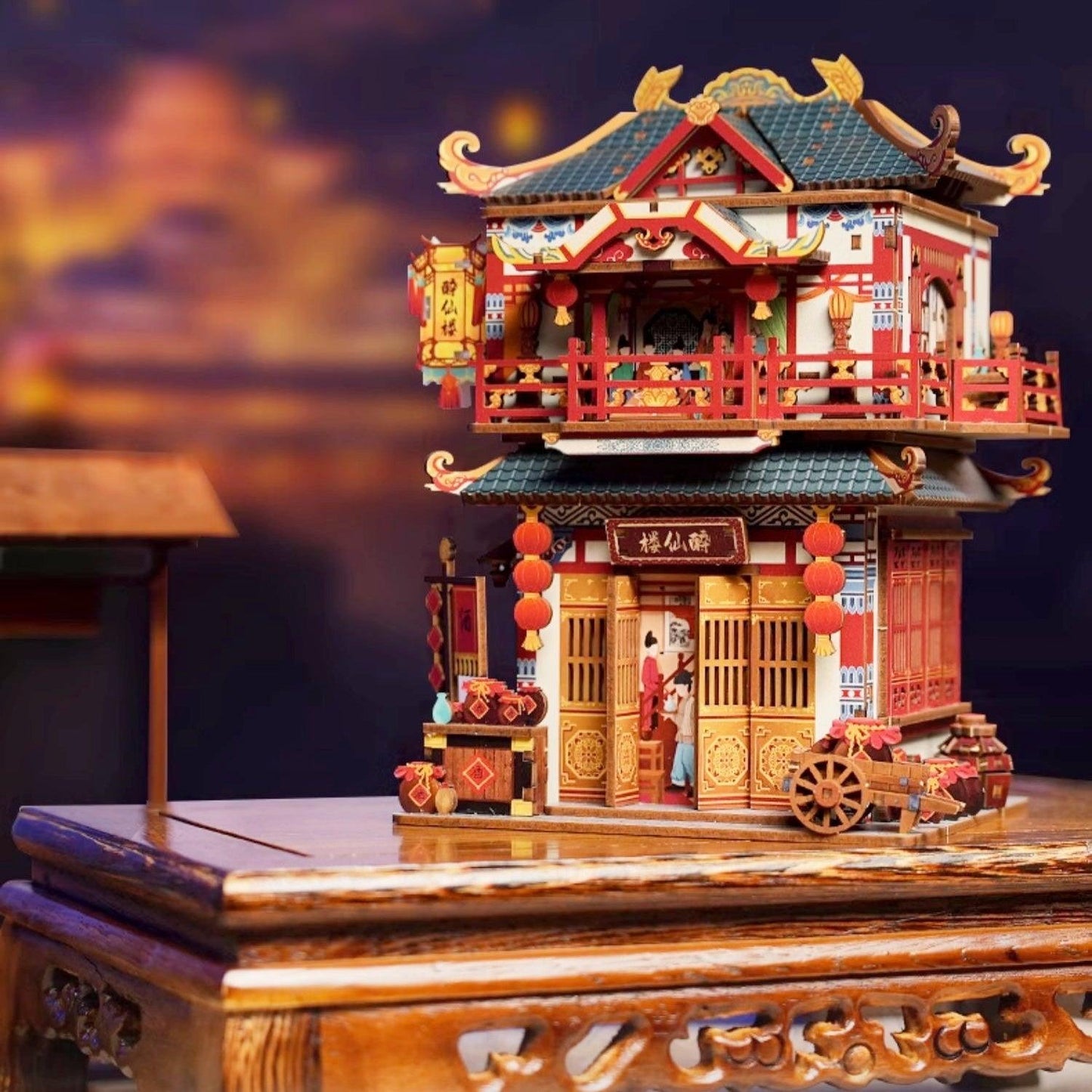 ancient Chinese restaurant themed diy 3D wooden puzzles for adults
