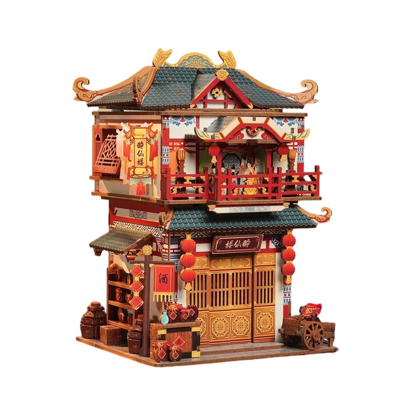 ancient Chinese restaurant themed diy 3D wooden puzzles for adults