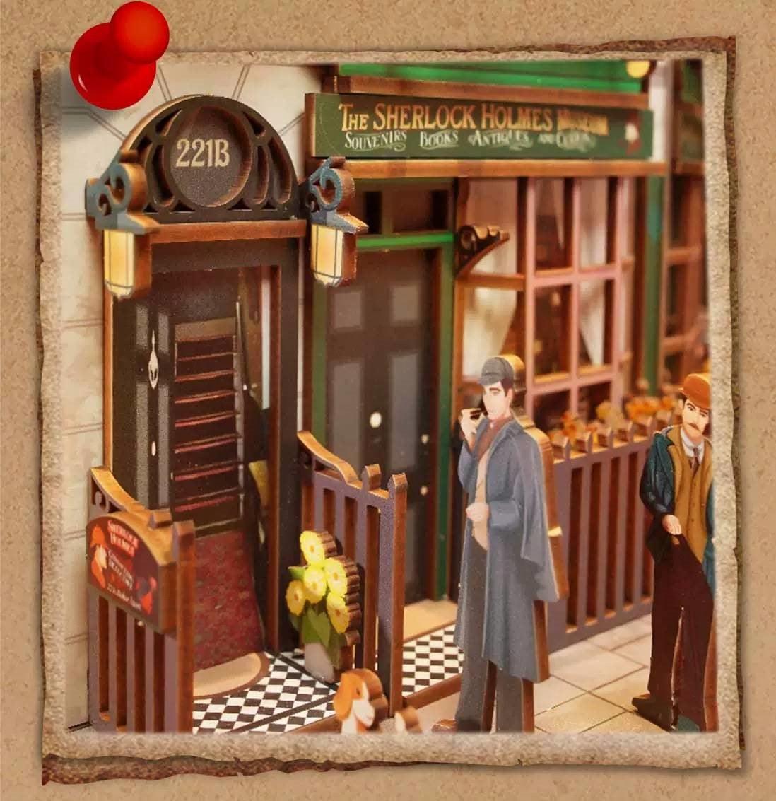 Baker Street DIY Book Nook Kit - Sherlock Holmes Bookshelf Insert Diorama - Detective 3D Wooden Bookend - Miniature Crafts