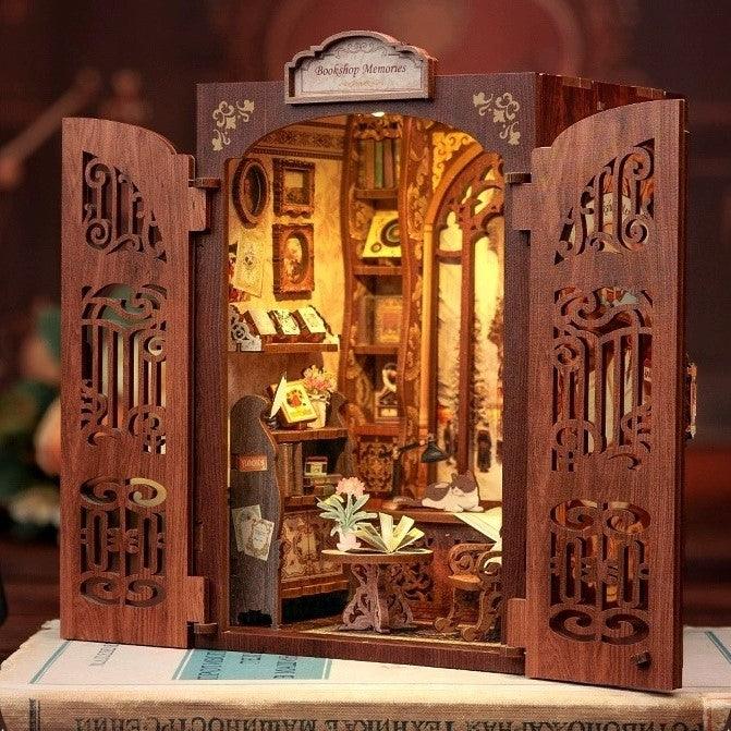 Bookshop Memories DIY Book Nook Kit, Bookstore theme bookshelf insert decor diorama, 3D Wooden puzzles bookend, miniature house crafts - interier