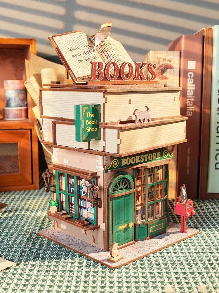 bookstore 3D wooden puzzle diy miniature crafts