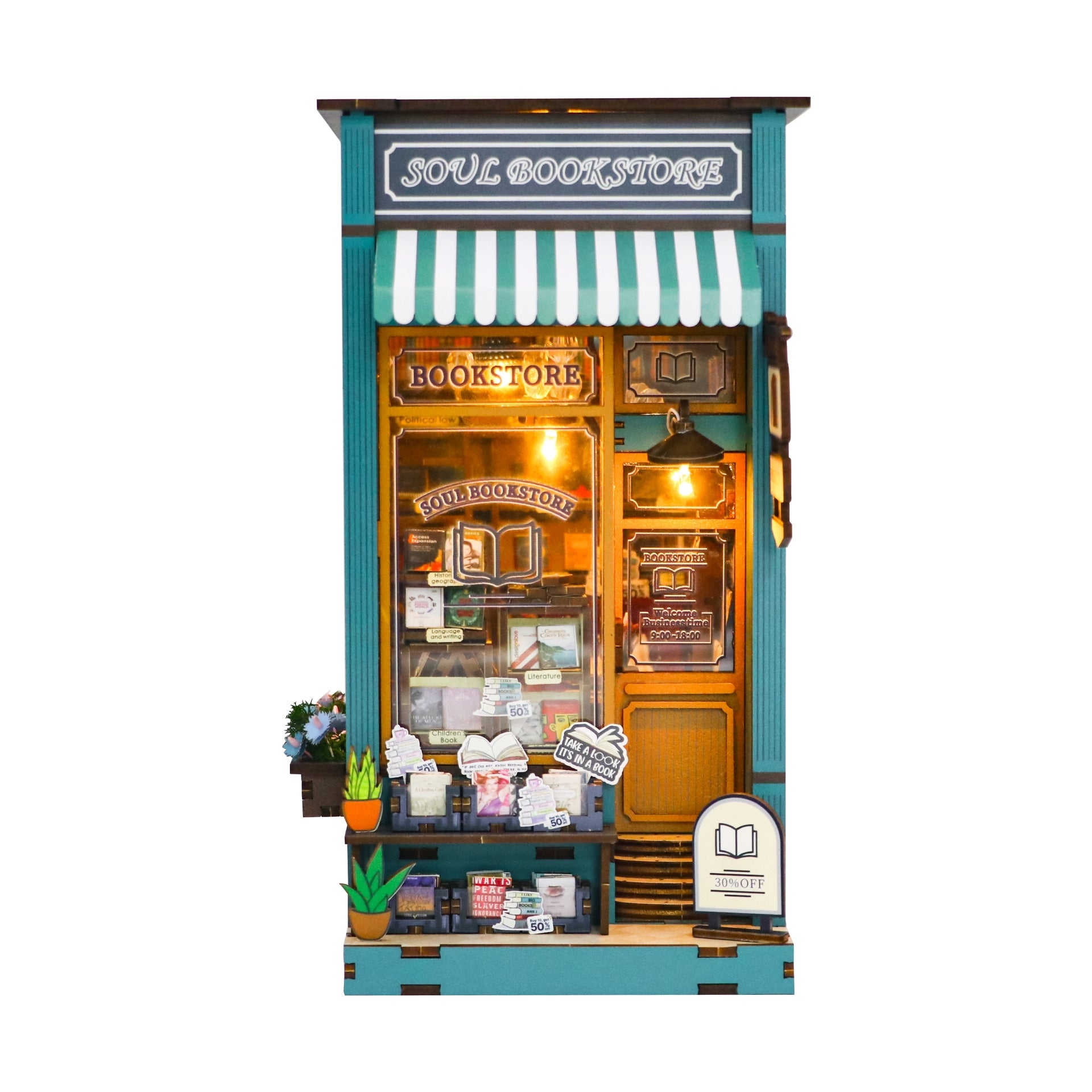 bookstore diy book nook kit - 3d wooden bookend - bookshelf insert diorama - miniature crafts