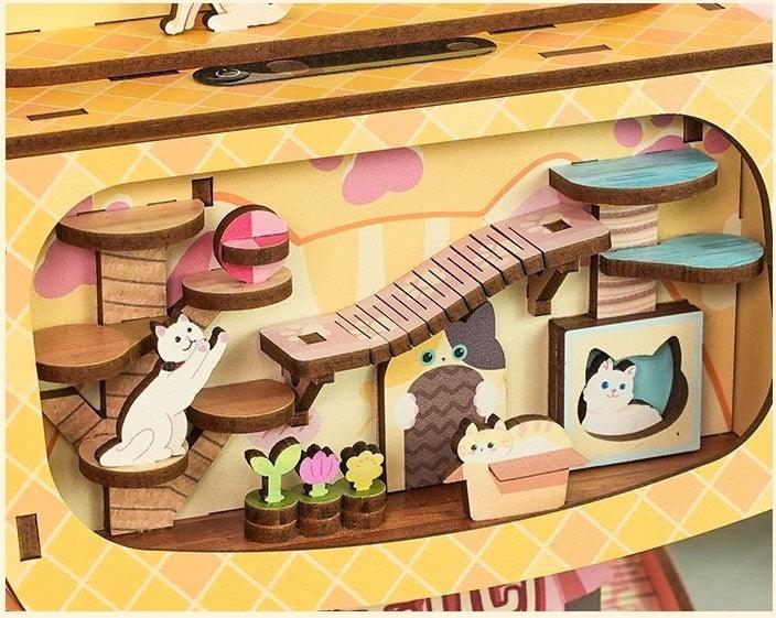 cat themed 3d wooden puzzles diy miniature crafts