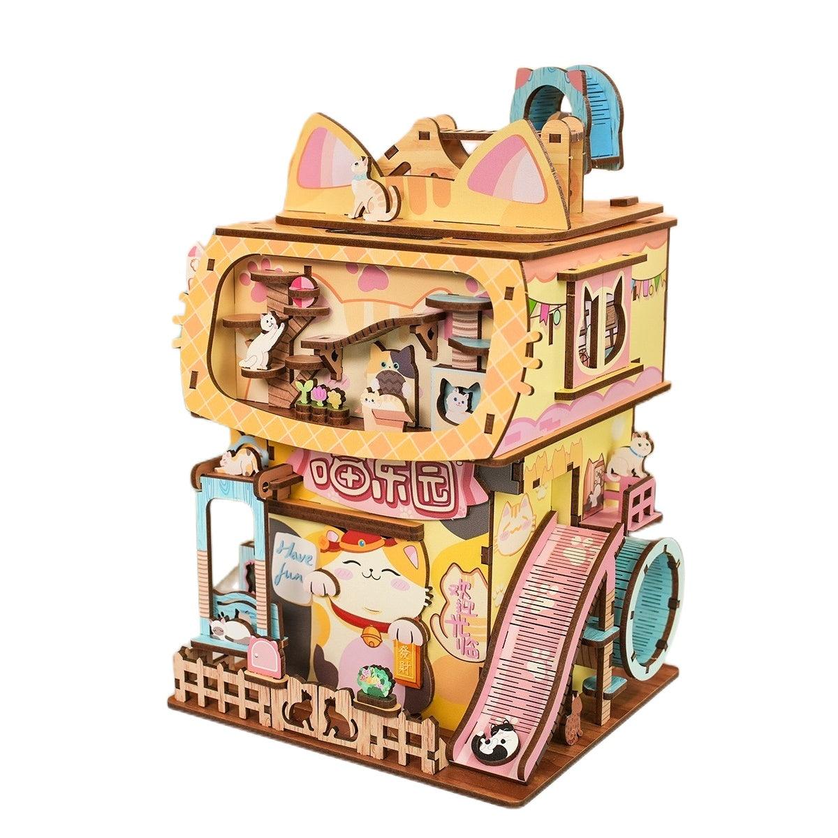 cat themed 3d wooden puzzles diy miniature crafts