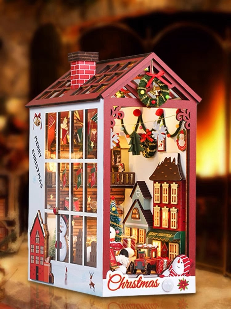 -Christmas DIY Book Nook Kit - Santa Claus’s Room 3D Wooden Bookend - Miniature House Crafts