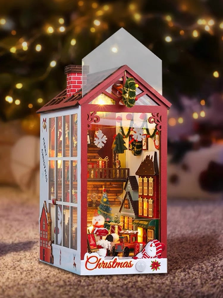 -Christmas DIY Book Nook Kit - Santa Claus’s Room 3D Wooden Bookend - Miniature House Crafts