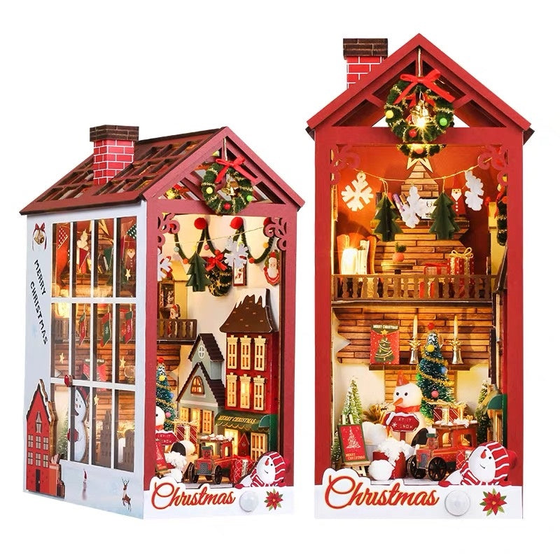 Christmas DIY Book Nook Kit - Santa Claus’s Room 3D Wooden Bookend - Miniature House Crafts