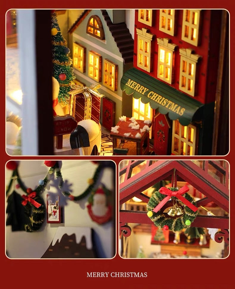 Christmas DIY Book Nook Kit - Santa Claus’s Room 3D Wooden Bookend - Miniature House Crafts
